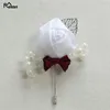Meldel Silk Rose Hommes Corsage Pin de fleur Broche de mariage pour demoiselle d'honneur Décor Perle Groom Boutonniere Hommes Mariage Corsage Fleurs