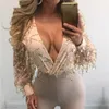 Sexy Zwarte Goud Pailletten Jumpsuit Zomer Body Vrouwen body Lange mouw Turnpakje Lovertjes Night clubWear Borduren Party Romper Y192S