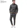 SITEWEIE 2 Piece Sets Fashion Men Clothes Casual Sportswear Mens Sets Sweatsuit Male Plaid Print Zipper Tracksuit Outfit L441 201109