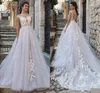 新しいデザインのシアースクープレースアップリケキャップスリーブチュールAラインのウェディングドレス2021 Boho Bridal Gown Troused Vestido de Noiva