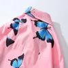 Camisas de playa hawaianas con estampado de mariposa para hombre, ropa de calle Harajuku, Blusa de manga larga de verano 2020, camisetas rosas Unisex de hip hop