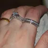 Obrączki ślubne 2 w 1 damskie Vintage White Diamond Silver Engagement Band Zestaw Pary Prezenty Biżuteria # 5