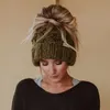 Women Winter Hand Knitting Messy Bun Hats For Girls Skull1 Eger22