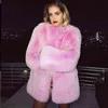 Winter Warm White Faux Fur Coat Women Long Sleeve Pink Luxury Elegant Fluffy Fake Rabbit Blazers Outfits Fashion Streetwear 211220