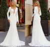 Długie rękawy Suknie ślubne Mermaid 2021 V Neck Lace Satin Lace Sukienka Dla Nowożeńców Custom Made Backless Wedding Suknie Vestido de Noiva