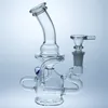 Round Base Bong Recycler Dab Rig Glass Water Bong Smoking Hookah 14mm Joint Bowl with Blue Dot Glass Bong Glass Water Bongs