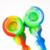 Colorful 4.0inches Silicone Hand Pipe Silicone Smoking Pipe with glass bowl Oil Burner Glass bongs free shipping