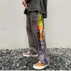 High Street Side Button Cashew Print Suede Baggy Pants Mens Drawstring Straight Loose Casual Pants Hip Hop Oversize Trousers