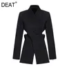 DEAT femmes noir croix pansement court Blazer nouveau revers à manches longues coupe ample veste mode marée printemps automne 1T126 201201