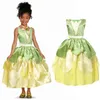여름 Tiana 멋진 드레스 소녀 공주님과 개구리 의상 어린이 꽃 녹색 가운 아이 할로윈 Parth 멋진 코스프레 Dress1