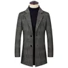 Vinter nya män s Houndstooth Wool Coat Fashion Casual Thicken Slim Fit Long Overcoat and Jacket Mane Brand Coffee Plaid LJ201110
