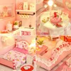 CuteBee Doll House Miniature Dollhouse With Furniture Kit Wooden House Miniaturas Toys For Children Year Christmas Gift LJ201126