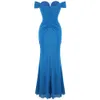 Angel-Fashions Women's Party Gown Boat Neck Beading Crystal Pleated Long Mermiad Elegant Aftonklänning Blå 495 LJ201123