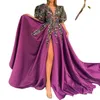 Rame Image Arabe Robes Robes De Soirée Haute Split Perles Sash Robe De Bal Balayage Train Dubaï Abaya Vestidos Sirène Robes De Soirée