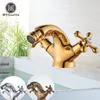 MyQualife Gold Bidet Basin Kraan Dubbele Handgrepen Water Badkamer Wastafel Messing Single Hole Deck Mounted Water Mixer Tap1