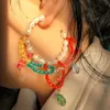 Hoop Oorbel met veelkleurige faux parel kraal voor vrouwen Boheemse acryl kralen parel oorbellen sieraden