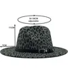 Новые женщины войлочные пояс Федора шляпа с широким краевым леопардом Print Jazz Hat Elegant Lady осень Sombrero Codfather женский