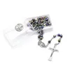 Collar de Rosario de cristal de color, collar de oración religioso largo con cruz Vintage con caja de plástico para hombres y mujeres