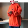 LAPPSTER Büyük Boy Erkekler Kelebek Nakış Kapüşonlular Kazak Erkek Japon Harajuku Hoodie Erkek Fleece Siyah Tişörtü 201113