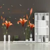 Adesivo con fiori di giglio sugli adesivi in vinile Gome Decor Decalcomanie da muro sullo sfondo della camera da letto 201202