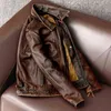 スタイル本物のレザージャケットビンテージブラウン牛革コート男性スリムファッションバイカージャケットアジアのサイズS-6XL 211222