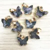 Natursten grå Agates Druzys Drusy Pendants Butterfly Charms För Kvinnor Män Unisex Smycken Halsband Göra 6PCS Partihandel Lot 201014