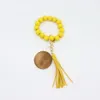 Madeira Bead Keychain Favor Madeira Pulseira Frisada Multicolor Tassel Chaveiro Diy Chips De Madeira Pingente Charme JLB14939