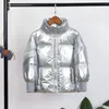 Manteau en duvet de canard blanc pour enfants, veste à col montant, espace brillant, argent, manteaux de personnalité pour garçons et filles