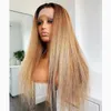 Preplucked Synthetic Daily Party Wear Glueless 26 Inch Long Soft Glueless Kinky Straight 180 Density Ombre Blonde Yaki Lace Front 5133226