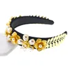 Hot Sale Golden Sunflower Leaf Crown Baroque Prom Hair Band Pearl Hair Jewelry Wedding Tiara Accessories For Women Headdress