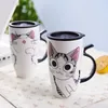 600ml Cute Cat Ceramics Coffee Mug With Lid Large Capacity Animal Mugs creative Drinkware Coffee Tea Cups Novelty Gifts milk cup LJ200821