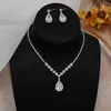 Diamond Zirkoon ketting en oorbellen 2 stuk bruiloft sieraden set