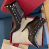 Womens High Heels 80mm Short boots Winter rivets pointed Real Leather Pumps Paris Boots Size 3540