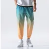 Hip Hop Streetwear Joggers Pants Men Casual Cargo Pant Trousers High Street Elastic Waist Gradient Color Harem Pant Man 220311
