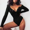 CNYISHE Ribbed Knitted Buttons Bodysuit Jumpsuits Long Sleeve Bodycon Sexy Streetwear Autumn Clothes Solid Rompers 220226