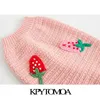 KPYTOMOA 여성 달콤한 패션 딸기 Applique 니트 스웨터 빈티지 O 넥 퍼프 슬리브 여성 풀오버 세련된 톱 201030