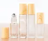 Frosted Clear Glass Roller Bottles Vials Containers with Metal Roller Ball and Wood Grain Plastic Cap for Essential Oil Perfume fast ship