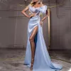 2022 신년 라벤더 인어 이브닝 드레스 어깨 허벅지 - 하이 슬릿 스윕 기차 러프 환상 폼 파티 가운 연예인 드레스를 통해 공식적인보기