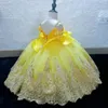 Yellow Lace Crystals 2020 Flower Girl Dresses Princess Ball Gown Little Girl Wedding Dresses Cheap Communion Pageant Dresses Gowns ZJ691