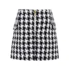 New Fashion Runway Designer Skirt Women's Metal Lion Buttons Embellished Houndstooth Tweed Mini Skirt T200324