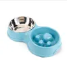 Cão de aço palha de trigo duplo Bowls Staimless Pet Feeder bacia antiderrapante Cat Bacia saudável Feeder Food Dish Dog Feeding Supplies LSK1943