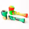 Colorido 4.0 pulgadas Tubo de mano de silicona Tubo de fumar de silicona con recipiente de vidrio Quemador de aceite Bongs de vidrio envío gratis