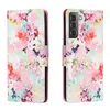 Fundas de cuero PU con tapa tipo billetera con soporte de identificación para Samsung S22 PLUS A13 A33 A53 M52 5G, funda con estampado de flores y mariposas de mármol y gato de dibujos animados