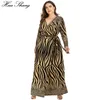 Casual Dresses 5xl 6xl Plus Size Winter Dress Long Sleeve Women V Neck Rands Leopard Print Maxi Belted Split Wrap177r