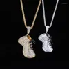 Chokers Cubic Zircon Gold Large Shoe Pendant Necklace Hip Hop Street Style Stainless Steel Front Back Chain1