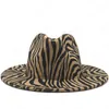 Chapeaux Fedora de Jazz en feutre de laine à bord plat, unisexe, Simple, motif zèbre, bande en cuir, décor, Trilby Panama, chapeaux formels, vente en gros