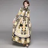 Banulin Runway Designer Women's Maxi Dress Spring Vintage Baroque Floral Print Puff Sleeve Sashes Pleated Shirt Dress 201204