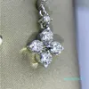 새로운 럭셔리 쥬얼리 925 스털링 실버 클로버 드롭 귀걸이 화이트 클리어 5A 입방 지르콘 CZ 다이아몬드 여성 결혼식 매달려있는 귀걸이