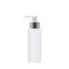 Lege plastic witte fles cirkelvormige kolom vorm huisdier glanzende zilveren kraag lotion pers pomp Draagbare navulbare cosmetische verpakking container 100ml 150ml 200ml