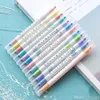 12 Pcs/Set Double Headed Highlighters Stationery Mild Highlighters Pens Colored Drawing Painting Highlighter Art Marker Pens WDH1197 T03